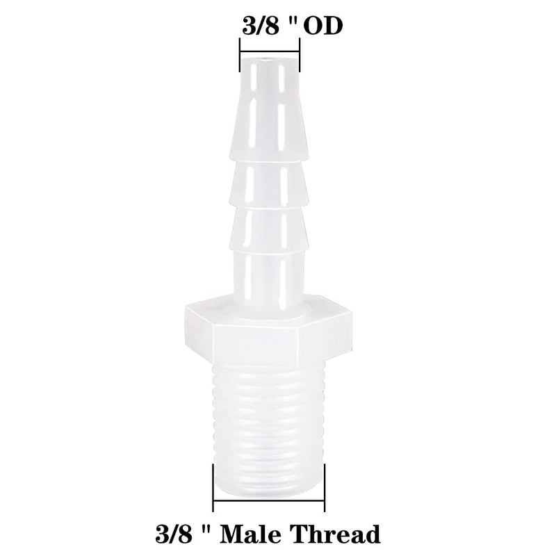 Plastic Hose Barb Fitting, 3/8" Barb X 3/8" NPT Male Thread Adapter Connector Pipe Fittings for Fuel Gas Liquid Air (Pack of 5)