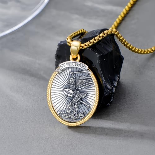Saint Michael Necklace 925 Sterling Silver Archangel Catholic Pendant Patron Religious Amulets Jewelry Gift for Men Women