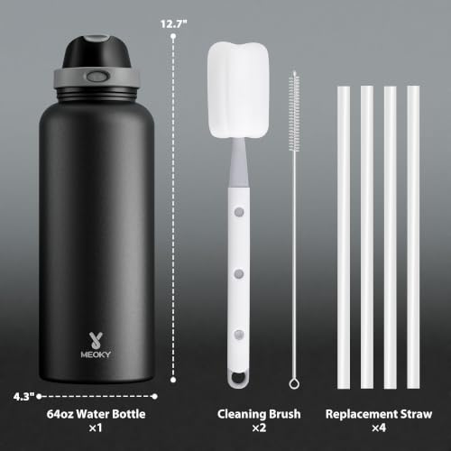 Meoky 64 oz Insulated Water Bottle, Half Gallon Water Jug for Sports Gym Night 64 Ounces