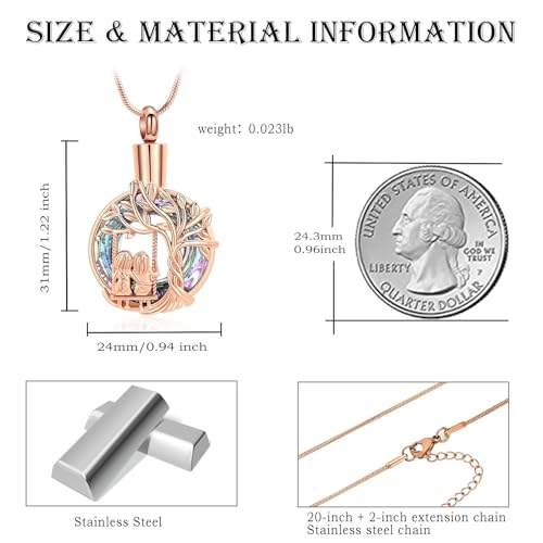 Tree of Life Urn Necklaces for Ashes Sisters Cremation Jewelry RoseGold-Purple
