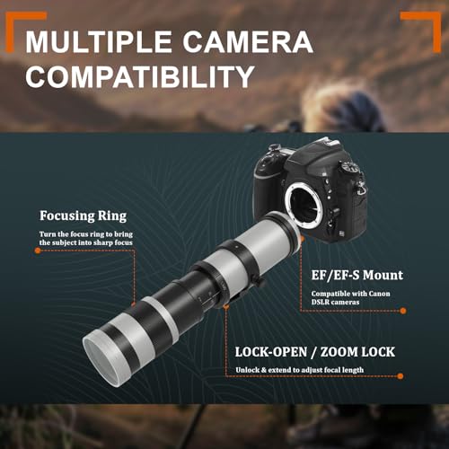 BENOISON 420-800mm Manual Focus Telephoto Lens EF Lens for Canon For Canon EF/EF-S (White)