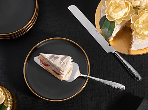 Hudson Essentials Bergamo Hammered 18/10 Stainless Steel Wedding Cake Knife & Cake Server Set – Perfect for Weddings, Engagements, & Birthay Parties