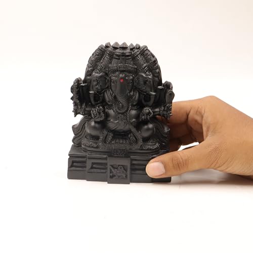 Spillbox Natural Black Unpolished Karungali Wood Ganesh Idol | Original Ebony Wood | Gift | Ganapati Murti | Ganesha Statue for Home Decor | Tabletop for Pooja | Puja - Karungali Panchamuga Vinayagar