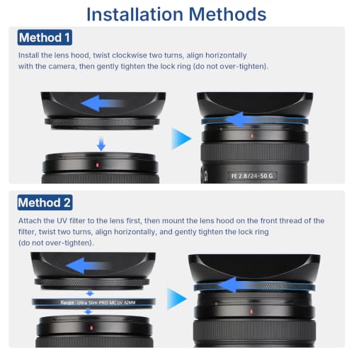 Haoge 62mm Square Metal Screw-in Mount Lens Hood Shade with Cap for 62mm Canon Nikon Sony Leica Leitz Carl Zeiss Voigtlander Nikkor Panasonic Fujifilm Olympus Lens and Other 62mm Filter Thread Lens