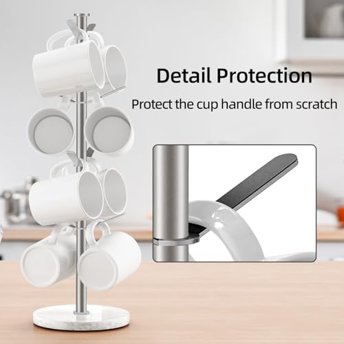 Gypie Marble Mug Holder Tree, 8 Hooks Small Cups Stand, Brushed Nickel