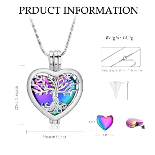 Cremation Jewelry Cylinder and Heart Urns Necklace Tree of Life Urn Pendant for Ashes Holder