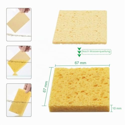 Soldering Tip Cleaning Sponge Pack of 20 Soldering Sponges Iron Tip Sponge Welding Tin Removal Soldering Tip Cleaner Soldering Welding Cleaning for Workbenches and Workshops, 61 x 61 x 2.7 mm 61x61x2.7 mm/20 pieces