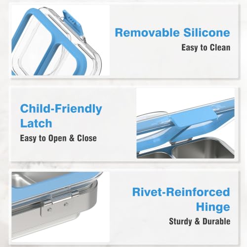 Kids Stainless Steel Bento Lunch Box with Insulated Soup Thermo, Leak-Proof BPA BPS Free Metal Lunch Container, Tritan Lid, Dishwasher Safe for School Boys Girls Adults Outdoor - Blue