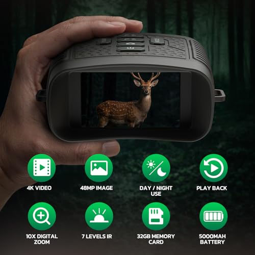 4K Night Vision Goggles, Night Vision Binoculars with 3″ Screen, 10X Digital Zoom, Infrared Binoculars, 5000mAh Rechargeable Battery, 32GB Card Included Tech Gadgets Telescope, Gifts for Men CAMO