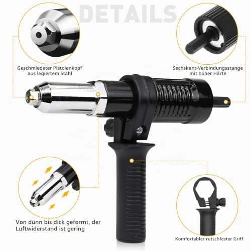 Rivet Attachment for Cordless Screwdrivers and Drills | Rivet pliers, blind rivet adapter, with 40 rivets, for 2.4/3.2/4.0/4.8 mm rivets