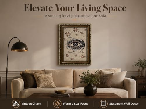PZBPIUY Vintage Mystical Evil Eye Moon and Stars Framed Wall Art Eyes 11"L x 9"W