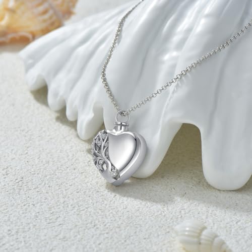 Tree of Life Urn Necklace for Ashes, 925 Sterling Silver, 5A Cubic Zirconia, Women's Adult Unisex Minimalist Pendant Necklace, Gift for Loss Survivors, Christmas, Birthday, Anniversary