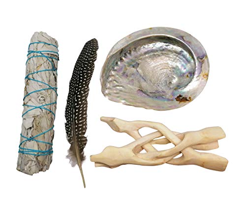 Smudge Stick Kits - Incense - Meditation - Mindfulness - Native American - Spiritual (Abalone, Stand, White Sage and Feather)
