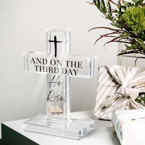 PVOPVO Christian Religious Easter Decorations Christian Easter Cross Desk Sign for Home Gifts for Women Men Friend Home Office Prayer Room Bedroom Shelf Desk Table Decor ROSE