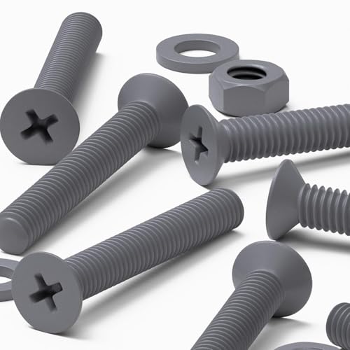 20x Grey PP Countersunk Plastic Screws & Bolts M6 x 40mm, Nuts & Washers
