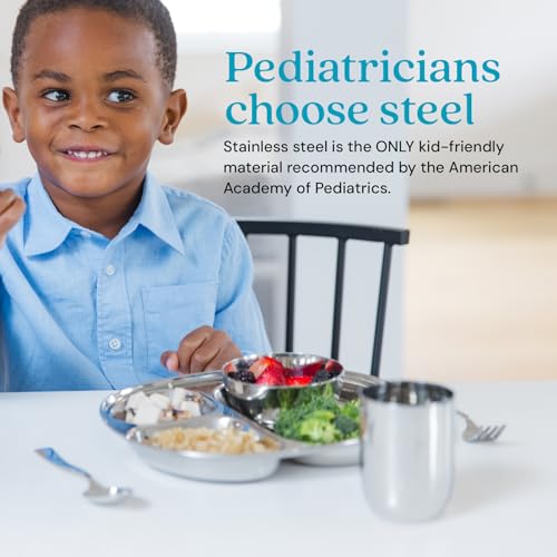 Ahimsa Stainless Steel Kids Dinnerware Set, Classic Stainless, 5-Piece Set Classic Stainless / 5 Piece Set