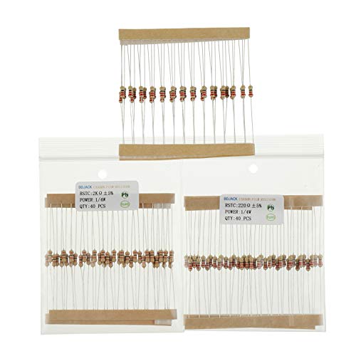 BOJACK Resistors Assortment Kit 1 Ohm - 1M Ohm 1/4W Carbon Film Resistor Kit (25 Values 1000 Pieces) 1/4 W