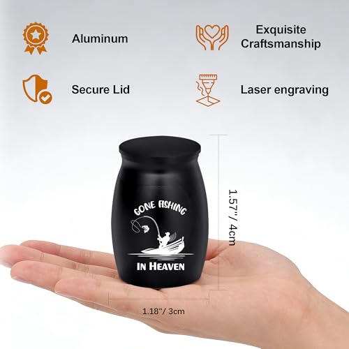 Gredstar 4PCS Small Urns for Ashes, Black Fishing Memorial Set