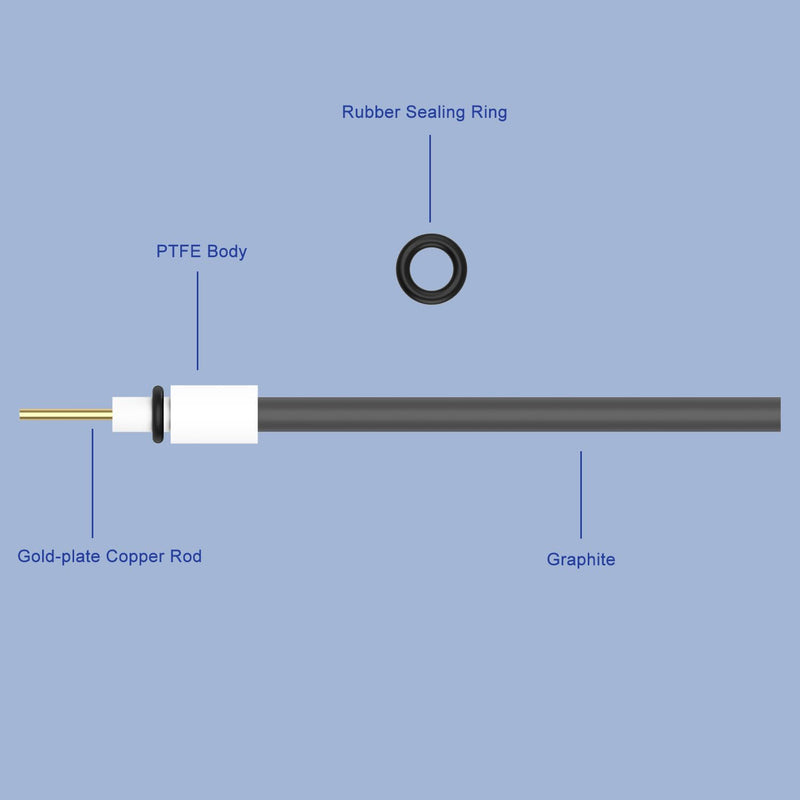[Australia - AusPower] - Graphite Rod Electrode, 99.95% Purity Graphite Electrode Cathode Working Electrode with PTFE Adapter for Electrolytic Cell, 6 mm Diameter, 90 mm Length 6 x 90 mm 