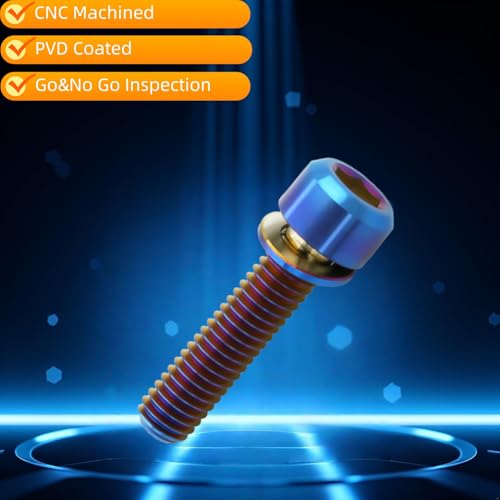 TIRYTU burnt blue titanium M6x25mm hex bolts with washers, 6-piece set