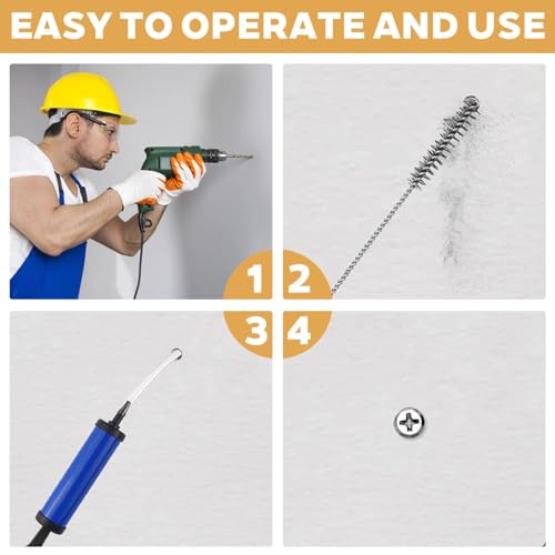Set of 6 Drill Hole Brushes with Drill Hole Blower Pump Hole Brush Stainless Steel Cleaning Brush Pipe Cleaner Brush for Efficient Drill Hole Cleaning Hammer Drills (8/12/16/20/25 mm)