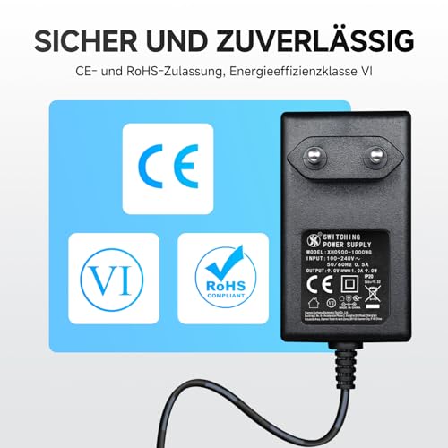 9V 1A/1000mA 1.8M Power Supply with 8 DC Plugs, AC/DC 9W Switching Power Supply for Arduino UNO MEGA/Tapo Camera/Cross Trainer/Router/Speaker, Positive Pole Inside - CE Certified 9V 1A mit 8 steckers