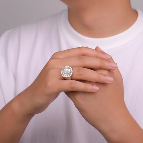 St Benedict Medal Ring San Benito Ring Patron Saint Exorcism Cross Amulet Christian Catholic Religious Jewelry Religious GIft for Men Women silver 9(US Size)