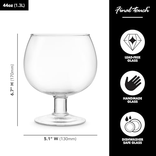 Final Touch extra large 44 oz fishbowl cocktail glass, clear glassware for drinks and party serving