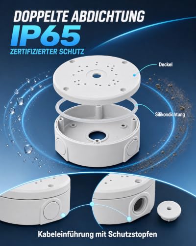 ABS Camera Junction Box Waterproof Pack of 4 for Surveillance Camera | Surveillance camera connection box for indoor and outdoor use, hemispherical for safe and weatherproof camera mounting 4 Stück-White ABS Kunststoff