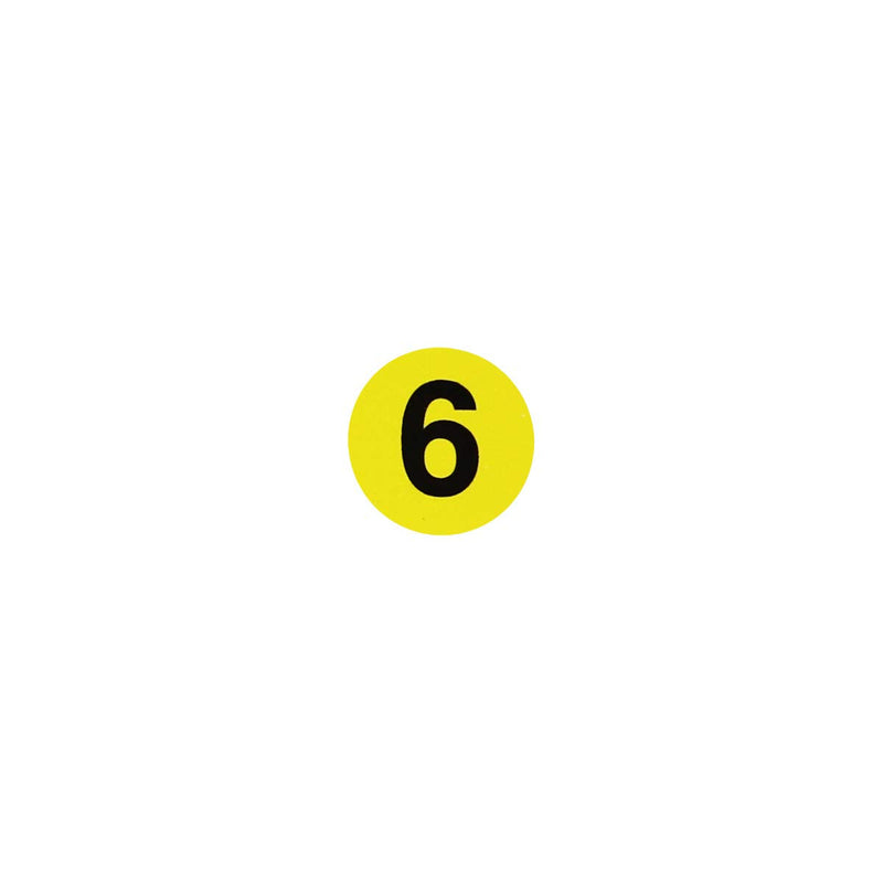 Yellow Circle Number 6 Stickers 0.50 Inch Round 1000 Labels on a Roll