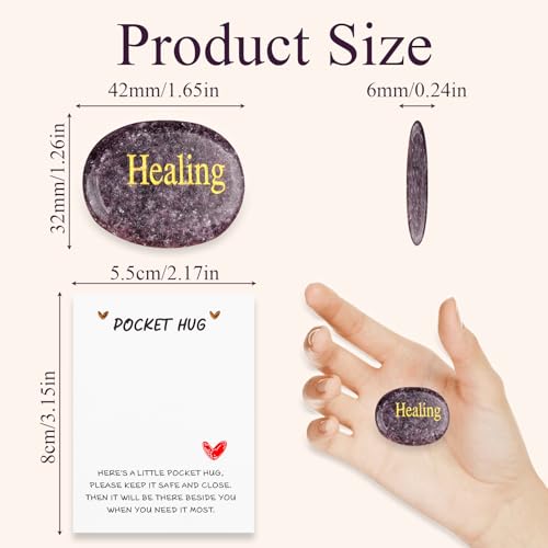Pocket Hug Crystal Gifts, Amethyst Healing Crystals for Mindfulness, Thumb Stone Positive Affirmation Gifts for Women Men Friends, Good Luck Stone with Card