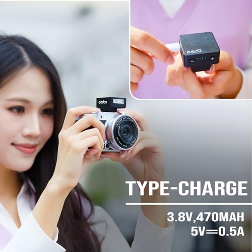Godox iM20 with Diffuser Godox Flash USB-C Charging, Camera Flash GN 12, with 5 Levels Flash Power, 440 Full-Power Flashes Mini Flash for Sony zv1/Sony zve10 /Ricoh gr3/Fuji f1【not for ZV-1F】