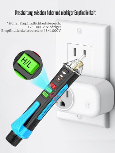 A1 Non-Contact Voltage Tester / Current Tester Non-Contact Range AC 12-1000V/48V-1000V, Live/Zero Wire Tester, Electric Tester with Torch, Summer Alarm Blue
