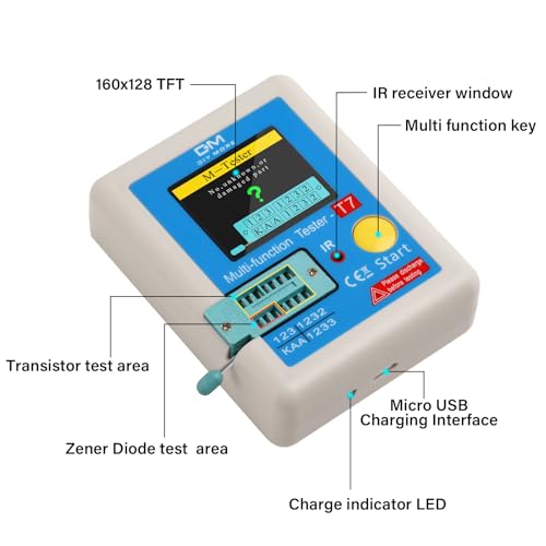 LCR-T7 Transistor Tester, Multifunctional TFT Transistor Tester with One Key Operation, Graphical Display, Auto Shut Off for Diode Triode Capacitor Resistor, Transistor LCR-T7 4.0