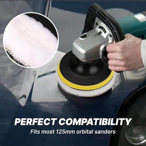 Pack of 6 Polishing Pads 125 mm Wool Polishing Attachment for Random Orbital Sander and Angle Grinder, Polishing Disc 125 mm for Car, Furniture, Metal & Plastic, Polishing Attachment Cordless