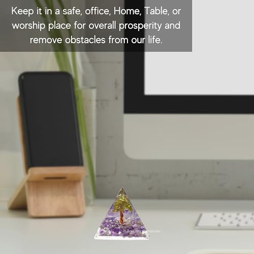 Amazing Gemstone Amethyst with Peridot Tree Orgone Pyramid - 30mm Small Orgonite Pyramids with Crystals and Healing Stones - Authentic Organite Gifts Orgonite Pyramid - 30mm