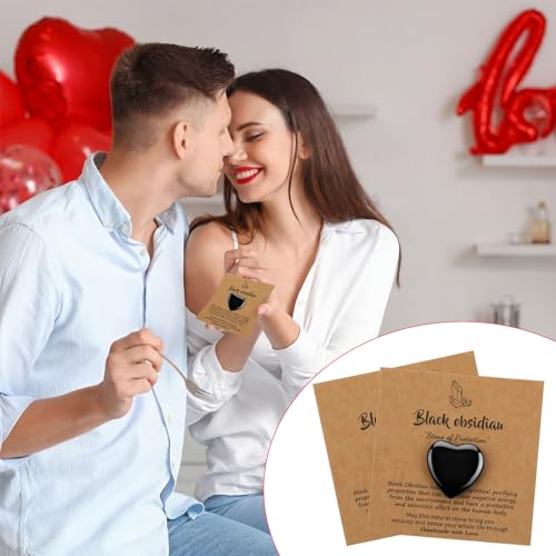 16 Sets 0.8 Inch Black Obsidian Heart Stone Set