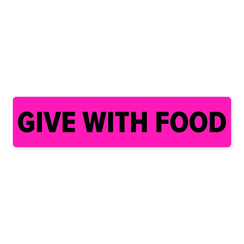LabelValue | Give with Food - Veterinary Labels/Stickers - 0.375” x 1.625”, [500 Labels/1 Roll], Fluorescent Pink | Warning Stickers for Veterinary Clinics/Hospitals