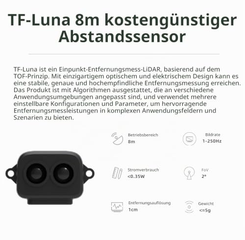 youyeetoo TF-Luna Lidar Sensor Module Single-Point Ranging Module 0.2-8 m Measurement Range Distance, for Drone Industrial Sensing Robot Smart Home Support I/O, UART and I2C TF-Luna UART 8M Small