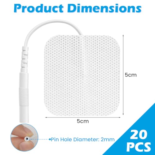Pack of 20 Electrode Pads, 5 x 5 cm Reusable Self-Adhesive Electrode | For TENS device and EMS trainer, improved self-adhesive performance and non-irritating design