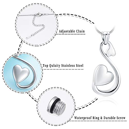 Infinity Heart Urn Necklace for Ashes Cremation Jewelry for Women Men Stainless Steel Memorial Necklaces Ash Holder for Human Pets Keepsake Jewelry for Loved Ones with Fill Tool Silver
