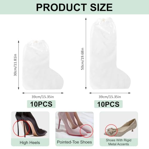 20 Pairs Waterproof Shoe Covers (10 Long + 10 Shorts), Reusable Rain Protectors for Shoes and Boots, Non-Slip Transparent Overshoes with Elastic Band, One Size Universal