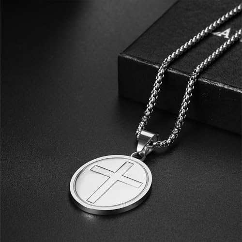 Flonge Men's Saint Christopher Necklace: Stainless Steel St Christopher Medal Necklace Religious Amulet Jewelry Gift For Men Silver
