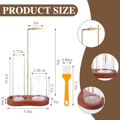 2 in 1 Incense Holder for Sticks with Glass Ash Catcher, Upside Down Anti-Ash Incense Stick Burner for Outdoor Patio, Modern Vertical Incense Holder for Home Decor, Spa, Meditation and Reddish Brown Figure-8 1 Pack-Round