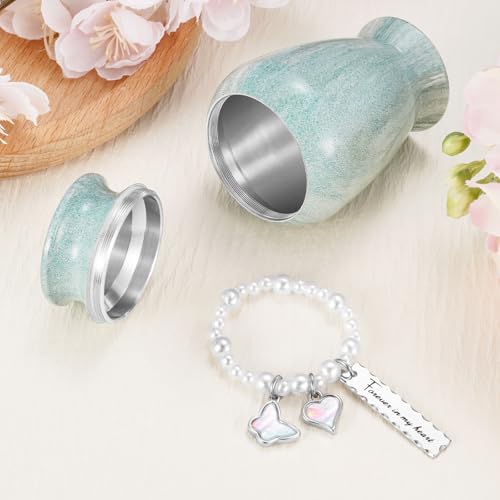 SOITIS Small Urns for Human Ashes Keepsake, 2.83 Inches Mini Urns for Human Ashes, Aluminum Cremation Urns for Human Ashes, Keepsake Urns for Human Ashes, Decorative Urns Memorial Urn Funeral Holder Green B