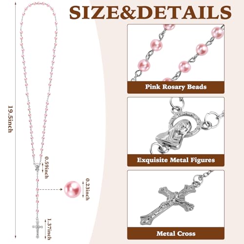Booson Virgin Mary Statue Catholic Gifts for Women Our Lady of Grace Statue Keepsake Rosary Holder with Pink Rosary Beads 5.5" Blessed Mother Statues Resin Relic Religious Home Decor (Sandstone) Sandstone