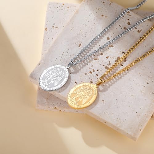 TEAMER Saint Gabriel Necklace Guardian Blessing Hope and Protection St. Gabriel Archangel Medal Necklace Amulet Religious Jewelry For Women Silver