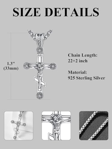 praymos Silver Cross Necklace 925 Sterling Silver Crucifix Faith Celtic Knot Pendant Necklace for Women Girls Christian Religious Jewellery Necklace Birthday Orthodox Crucifix