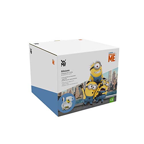 WMF Minions Kindergeschirr mit Löffel 3-teilig from 3 Years, Plate, Cup, Children's Spoon, Breakfast Set, Porcelain, Dishwasher, Colour and Food Safe, 3-piece ミニオン Cartoon