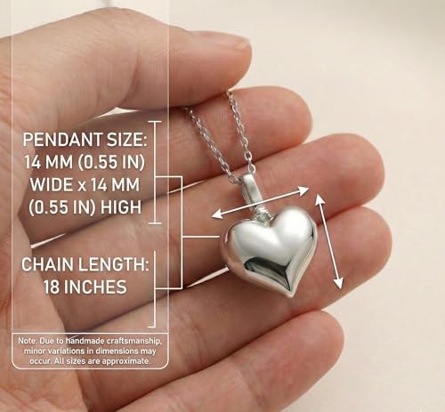 925 Sterling Silver Plain Heart Pendant – Cremation Urn Necklace for Ashes – Handmade Memorial Keepsake Jewelry with Filling Kit, Elegant Gift Box Included